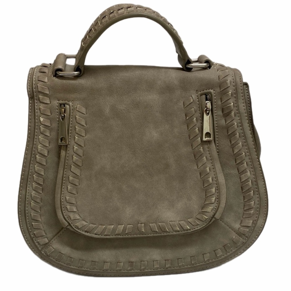 Urban Expressions Kole Gray Vegan leather Satchel/Saddle bag with silver zippers